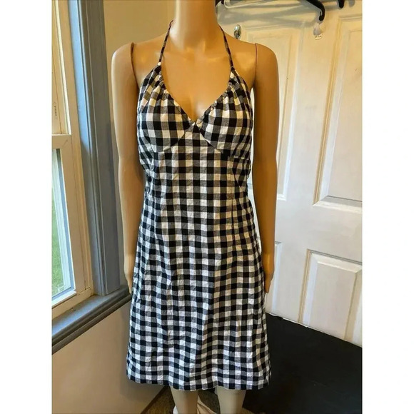 H&M Gingham Midi Dress Halter Tie Neck BlackWhite Cottagecore Beach Vacation Sz8 - Picture 11 of 11